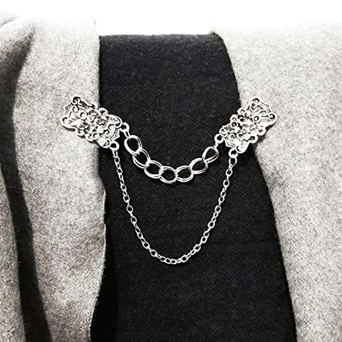 Junyy Carved Women's Link Button Dresses Shirt Collar Clip Vintage Sweater Shawl Brooch Pins Chain Clips(Silver), One Size #TOP4