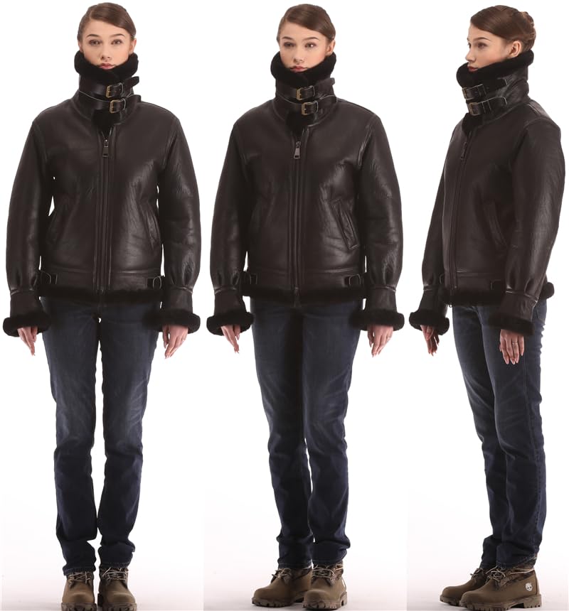 Blouson bomber B3 cuir noir brillant et doublure en laine noire véritable