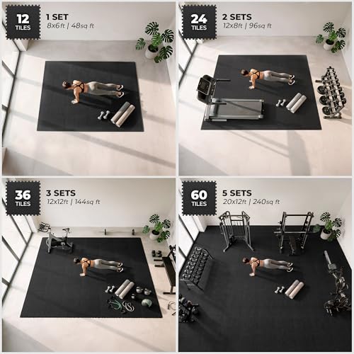 Image of bemaxx Gym Mats Set - 48 pcs EVA Interlocking Foam Floor Tiles (24.4 inchx24.4 inchx0.4 inch) 192 sqft Protective Gym Flooring Sports Home Workout Exercise Mats Puzzle Garage Fitness Play-Room Pool Treadmill Bike