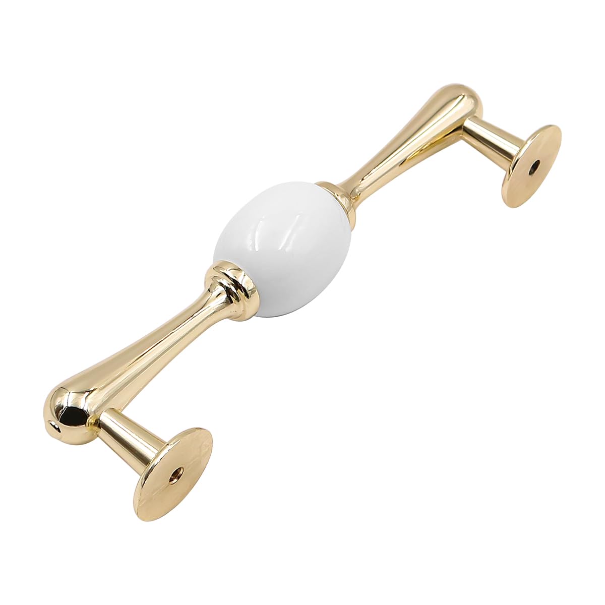 ZONADAH Set of 4 Cabinet Ceramics & Gold Plated Handles, Hole Distance 128mm, White Ceramics Cabinet Pull Handles - Image 3
