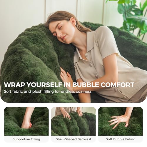 Image of MAXYOYO Giant Bean Bag Chair for Adults, Stuffed Shell-Shaped Large Bean Bag Couch, Cozy Living Room Chair with Filler, Floor Sofa Lazy Sofa for Bedroom Living Room, Green, Standard