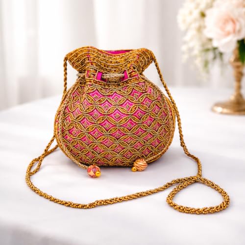 Image of Srajanna Women's Embellished Ethnic Pearl Potli Bag Traditional Handcrafted Evening Clutch for Weddings & Festive Occasions