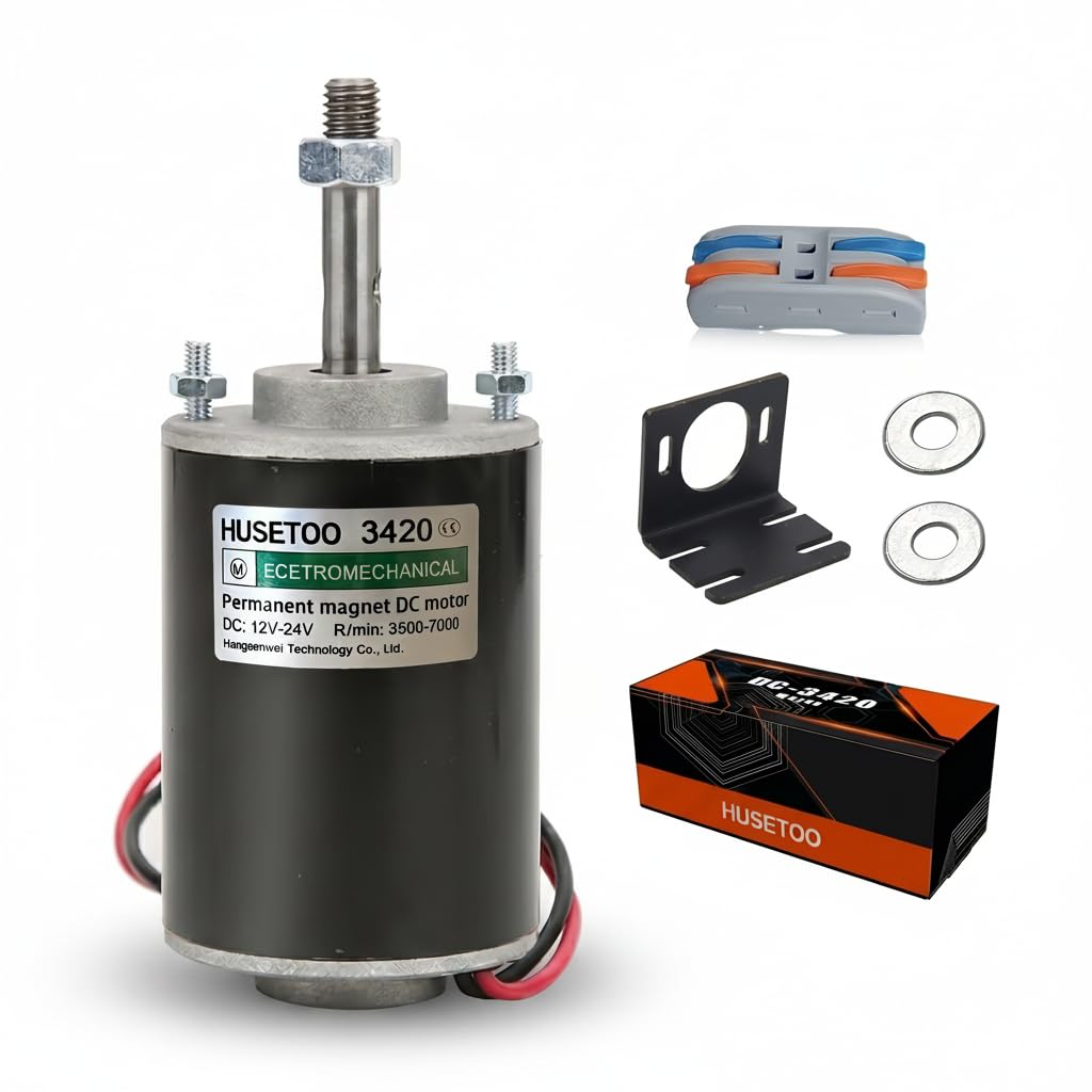 12V/24V DC Motor 30W mit 38mm Gewindewelle | 3500/7000 RPM Permanentmagnetmotor | Leiser Elektromotor für DIY & Generatoren,inklusive Motorhalterung