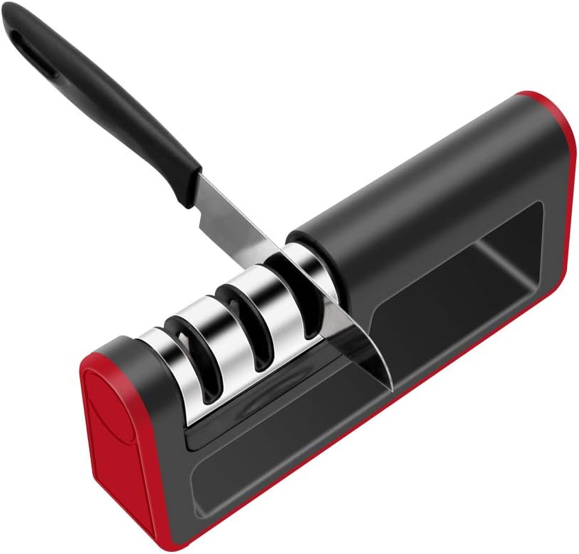 LAVIN Knife Sharpener 3 Stage Kitchen Knife Sharpening System for Straight Tungsten Diamond Ceramic and Serrated Knives Safe and Easy to Use
