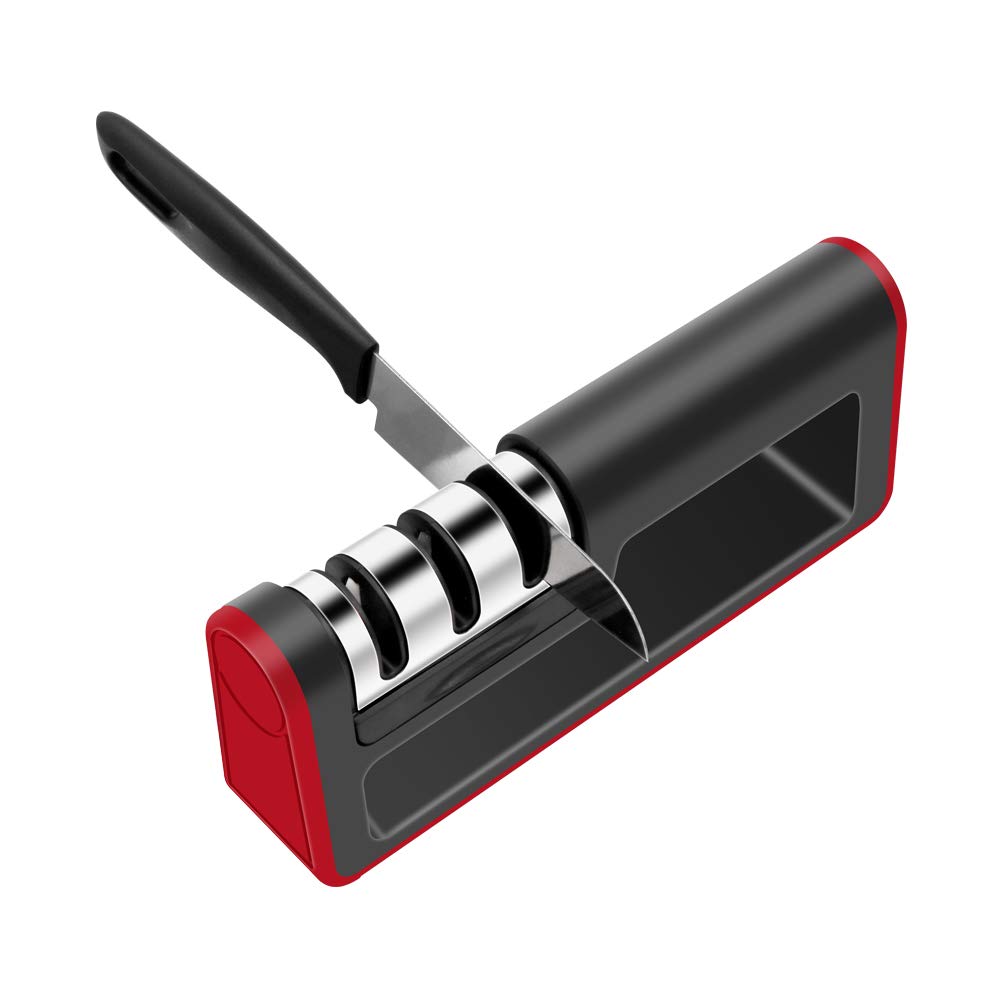 LAVIN Knife Sharpener 3 Stage Kitchen Knife Sharpening System for Straight Tungsten Diamond Ceramic and Serrated Knives Safe and Easy to Use