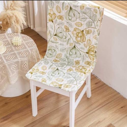 Image of HOMETHREADS Universal-Fit Cotton Fabric Chair Cover Comfortable Cushioned Seating Pad with Anti-Slip Back, Perfect for Kitchen,Dining Room (White Green, Pack of 1)