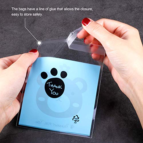 AOI 300 stuks koekjeszakjes, kunststof, transparant, met plakstrip voor snoep, opslag jam voor verjaardagsfeest, doop… - Afbeelding 4