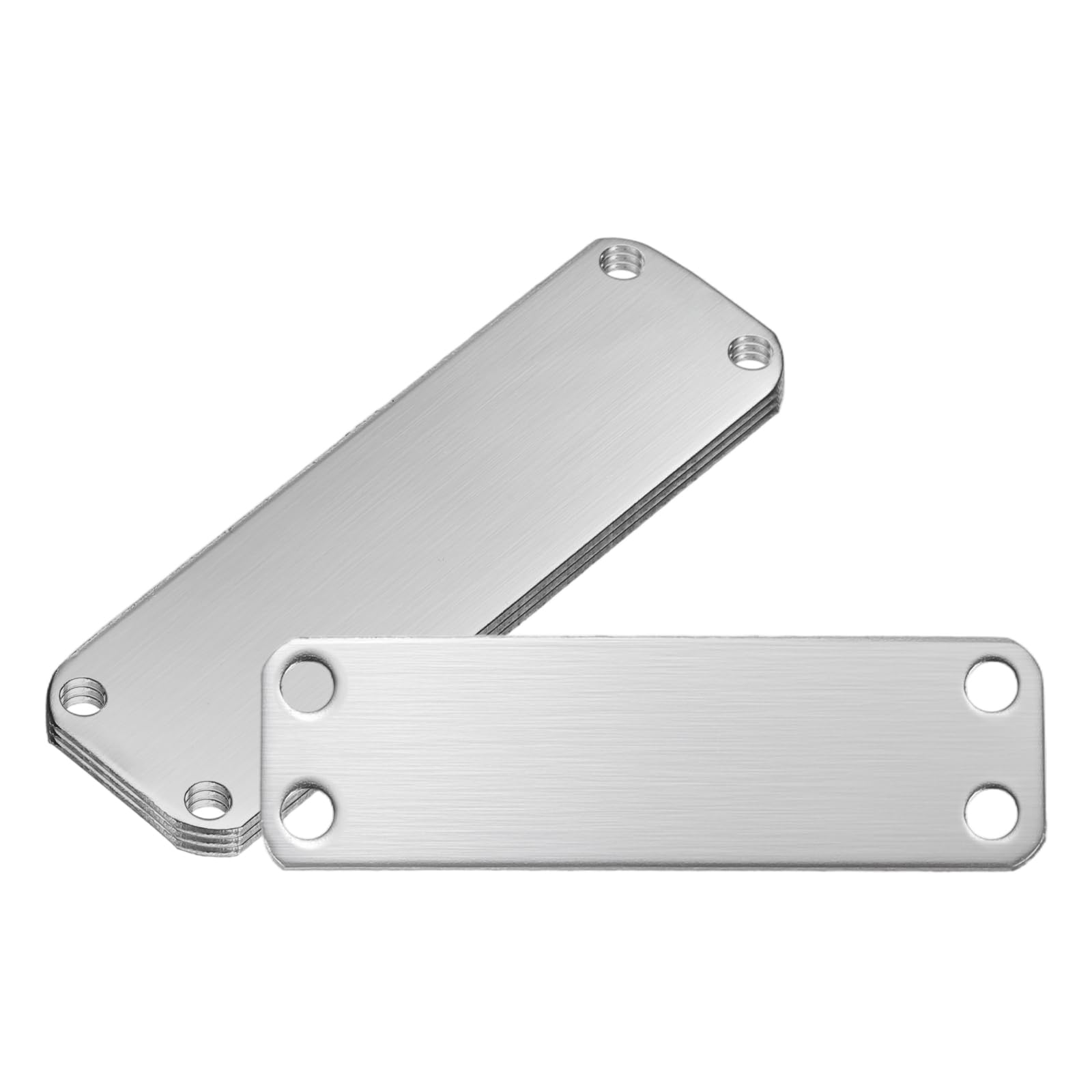 PATIKIL 4Pcs Blank Name Plates, 2.8 x 1.4" Rectangle 304 Stainless Steel Brushed Engraved Plate Custom Laser Engraving Blank with Holes for Personalized Nameplate Home Office DIY, Silver