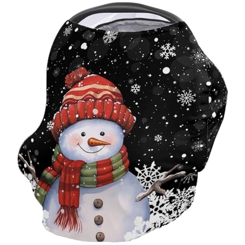 Nursing Cover for Breastfeeding Scarf, Black Christmas Snowman Snowflake Baby Car Covers Super Soft Multi Use for Canopy Shopping Cart Cover Blanket Stroller Cover