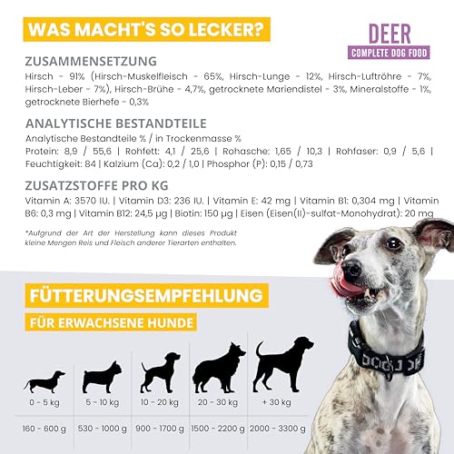 JOHN DOG Hundenassfutter Pure Black Hirsch - Premium Getreidefreies Hundefutter mit 96% Fleisch - Monoprotein Nassfutter für ausgewachsene Hunde 6 x 400g