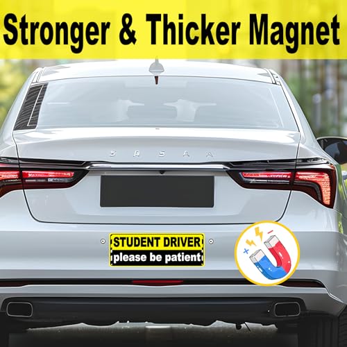 Image of Student Driver Magnet for Car, New Driver Magnetic Vehicle Sign, Reflective Safety Warning Sticker Magnet Sign for Girl, 9.8 inch x 3.5 inch (Yellow-Black- 2 Pack)