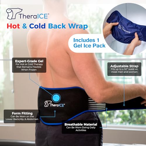 Image of TheraICE Ice Pack Back Brace for Lower Back Pain, Hot or Cold Therapy Back Pain Relief Products for Lower Lumbar, Sciatic Nerve, Herniated Disc (1 Pack)