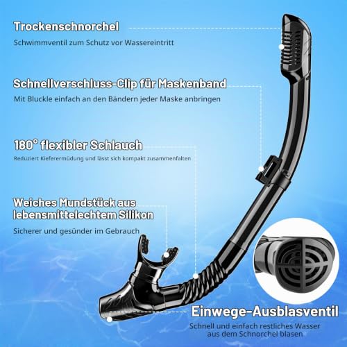 Schnorchelset Erwachsene, Schnorcheln Set mit Anti-Fog Taucherbrille und Dry Schnorchel… – Ansicht 7