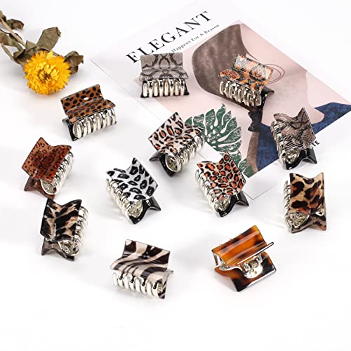 12 Pcs Hair Claw Clips For Women Girls Elegant Geometric Cheetah Leopard Snake Zebra Print Animal Pattern Hair Clips No-Slip Medium Hair Accessories Gifts Hair Jaw Clamp #TOP1