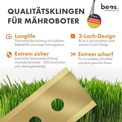 BEOS® 36 x Premium Titan Ersatzmesser + Schrauben mit Sicherung - Messer kompatibel mit Mammotion LUBA, LUBA 2, YUKA, LUBA Mini & YUKA Mini, verbessertes Schraubendesign für Mammotion – Bild 4