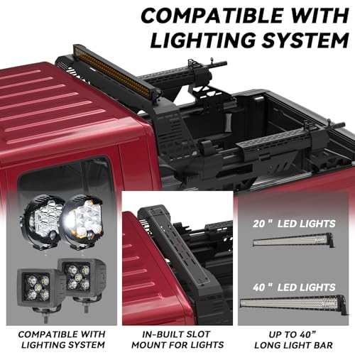 Image of Machine Gun Roll Bar for 2019-2026 Jeep Gladiator Pickup Truck, No Drilling Needed Military Gun Bar Chase Rack | Compatible with Retract Bed Cover T-Slots