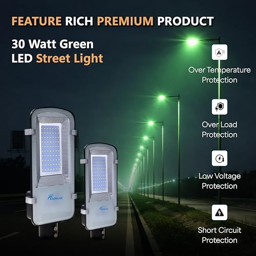 Image of Forus 30W LED Street Light with Clamp, IP66 Waterproof Outdoor LED Street Light, High Lumen 3600lm Green, Aluminium Body for Road, Parking Lot, Garden & Industrial Outdoor Lighting (1 Pc)