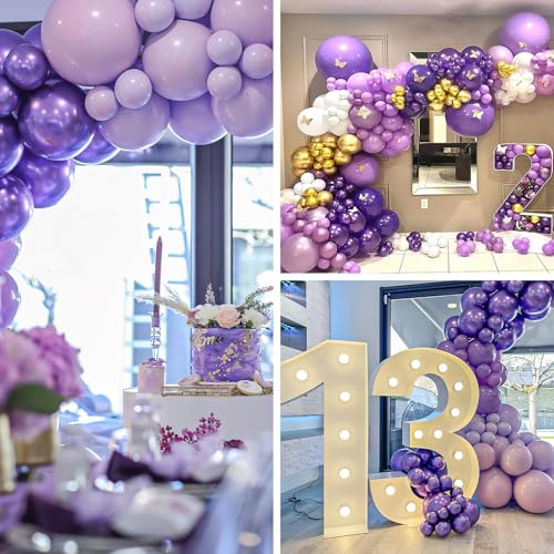 Image of PartyWoo Purple Balloons, 140 pcs Lilac and Metallic Purple Balloons Different Sizes Pack of 18 Inch 12 Inch 10 Inch 5 Inch for Balloon Garland Balloon Arch as Birthday Decorations, Party Decorations