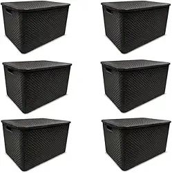 KIT C/ 6 CAIXAS ORGANIZADORAS RATTAN 7L C/TAMPA PRETA MULTIUSO DECORATIVA
