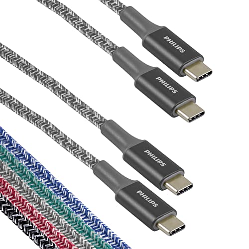 Crazy Clearance Philips 6 Ft. 2 Pack USB Type C Cable, USB-C to USB-C Gray Braided Fast Charging Cable, Compatible with iPad Pro, MacBook Pro, Samsung Galaxy S21/S10/S9/S8/Plus, Google Pixel 5/C/3/2/XL, DLC5226GC/37