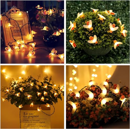 Image of XERGY Solar String Lights Waterproof 30 LED 8 Mode Cute Bee Lights Outdoor Lights Starry Fairy Lights,Wedding Home Gardens Patio Party Christmas Tree Decor(Warm White)