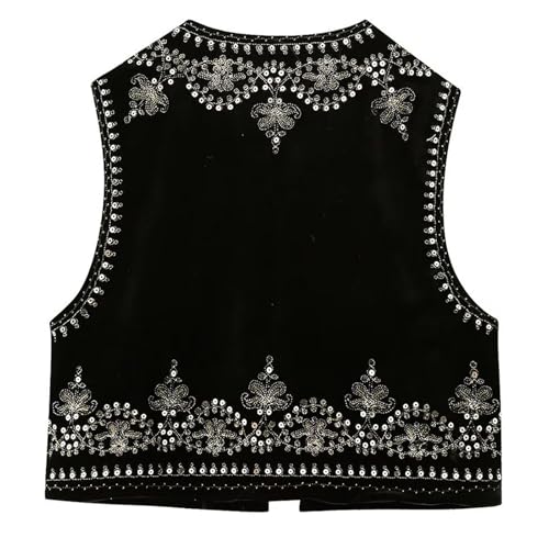 Image of Women Vintage Floral Embroidered Vest Y2K Sleeveless Open Front Cardigan Boho Linen Cropped Waistcoat