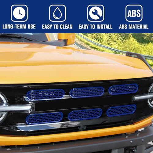 Image of Jimen Compatible with Ford Bronco 2021-2023, 6PCS Front Grille Inserts Mesh Grill Cover Exterior Trim Accessories (Dark Blue)
