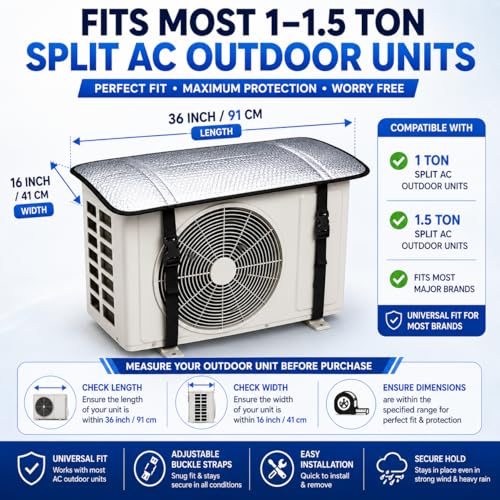 Image of AC Outdoor Unit Protector Cover | Waterproof & Heat Resistant Insulation Sheet | Heavy Duty AC Outdoor Cover for 1.5 Ton Split AC | Sun, Rain & Dust Protection
