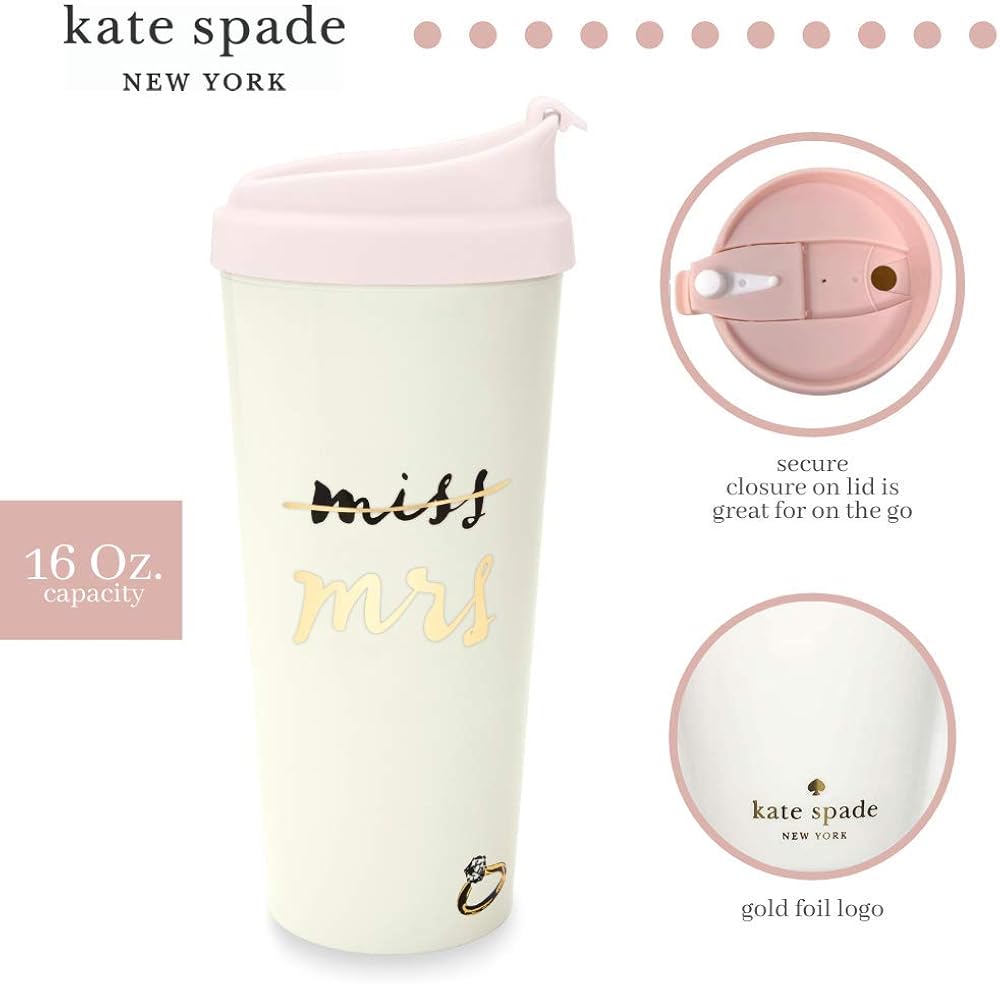 Flash Deals - 60% OFF Kate Spade New York Bridal 16 Ounce Insulated Travel Mug, Double Wall Thermal Tumbler for Coffee/Tea, Miss to Mrs. (Pink) Product Deal Kate Spade New York Bridal 16 Ounce Insulated Travel Mug, Double Wall Thermal Tumbler for Coffee/Tea, Miss to Mrs. (Pink)