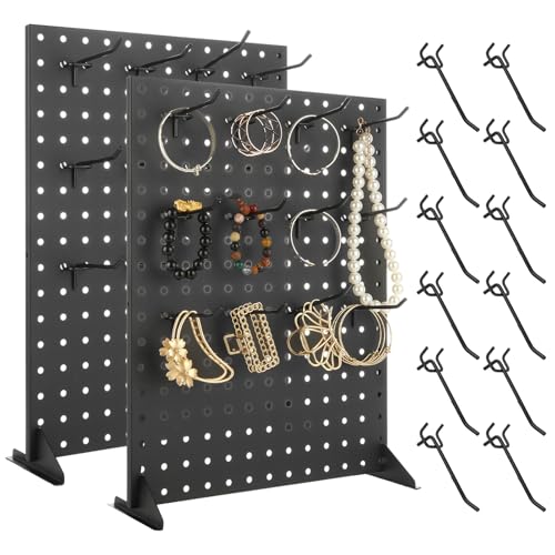 YOUNTHYE 2PCS Peg Board Display Stand with 24 Peg Hooks 17x13 inch Desk Pegboard Stand Metal Pegboard Display Stand for Retail Craft Shows & Fairs Black Desk Pegboard Panels