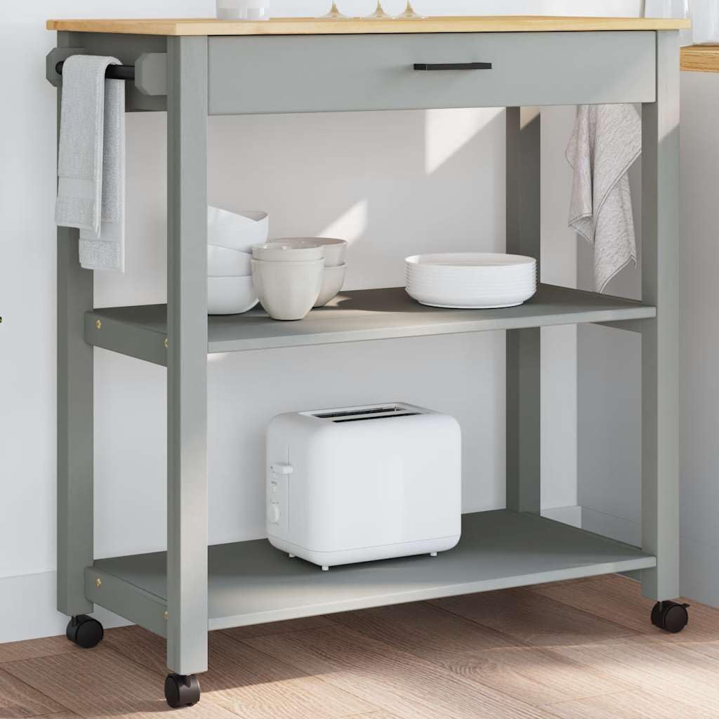 Monza Chariot de cuisine en pin massif 84 x 40 x 88,5 cm avec tiroir, étagères, crochets et roulettes, chariot de service polyvalent avec espace de rangement pour cuisine, salle à manger