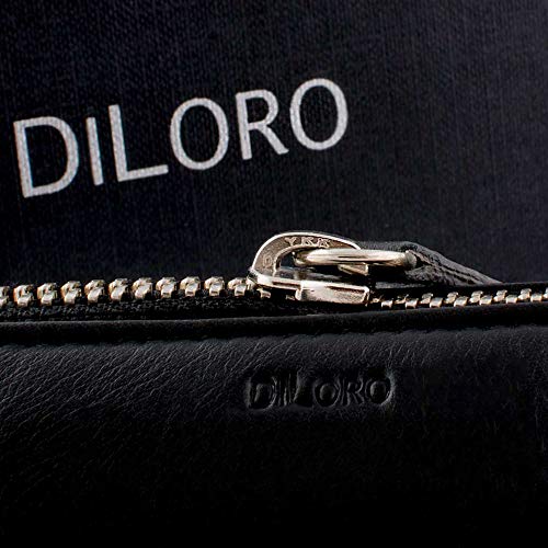 Image of DiLoro Leather Zippered Fountain Ballpoint Rollerball Pens and Pencils Case Holder Pouch Genuine Full Grain Soft Nappa Leather (Black)