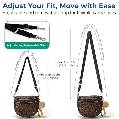 Image of Pander Crossbody Bum Bag for Women, Everyday Nylon Shoulder Bag with Pompom Keychain Wristlet Bag Charm, Adjustable Strap