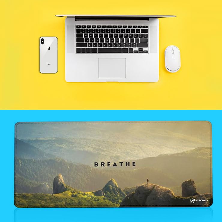 Image of Breathe Mountain Extended Gaming Mouse Pad 80x30cm, Large Desk Mat, Waterproof Surface, Anti Slip Rubber Base, Stitched Edges for PC, Laptop and Office