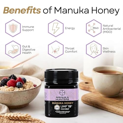 Image of Manuka Hunters UMF 15+ /MGO 514+ Certified New Zealand Manuka Honey - 8.8oz /250g Jar