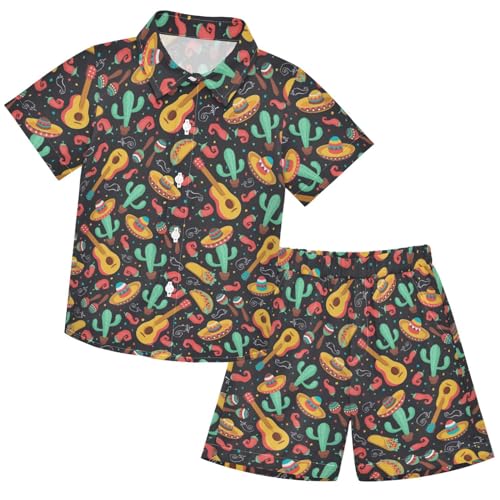Image of visesunny Funny Boy's 2 Pieces Shirt and Short Set Casual Shirts Short Sleeve Beach Shorts Summer Outfits for 3-10 Years Kids