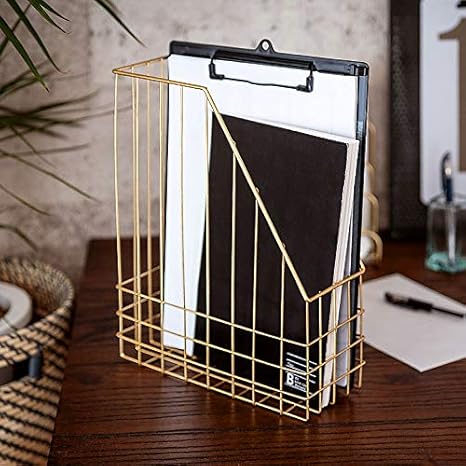 Amazon ファイルボックス ワイヤー ゴールド タテ型 小さめ 背幅9 5cm ファイルスタンド マガジンラック マガジンスタンド 収納ボックス 縦 おしゃれ 可愛い メタル ブックスタンド パンフレットスタンド ファイルケース 西海岸 インテリア インテリア