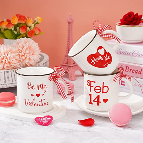Whaline 6Pcs Valentine's Day Mini Coffee Mug With Ribbon Red Heart Mini Mug Love Be My Valentine Tiered Tray Decor For Valentine's Day Anniversary Table Centerpieces Decoration #TOP4