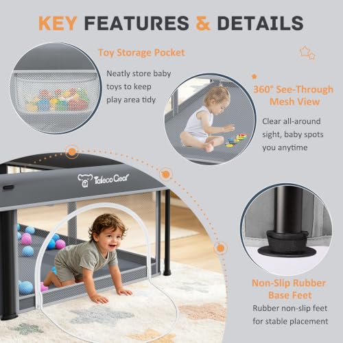 Image of TOREVSIOR Foldable Baby Playpen with Mat, 50 inchx71 inch F oldable P laypen for Babies and Toddlers, Indoor & Outdoor Kids Safety Play Pen, Portable Play Yard, Foldable Baby Playpen with 50 Ocean Balls