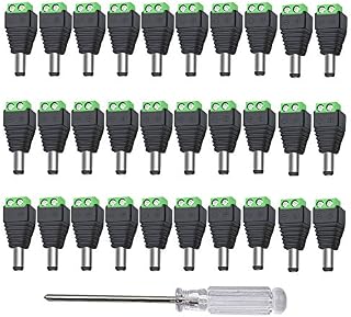 Aiqeer 30 Pcs 12V/24V 5.5 X 2.1 mm DC Power Connector Adapter, Male Power Jack Plug, DC Screw Terminal Plug Connector for CCTV Camera LED Strip (Green)