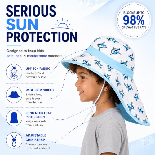 Image of VRITRAZ Sun Protection UPF50+ Bucket Hat Toddler Summer Beach Play Hats with Neck Flap for Girl, Boy, Kids Summer Hat, Bucket Hat for Kids Ages 3-10 Years