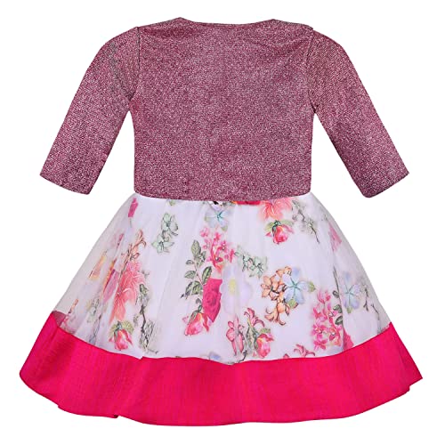 Image of Wish Karo Baby Girls Knee Length Satin Embroidered Party Dress-(fe2913nw)