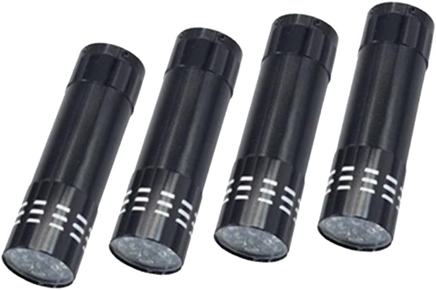 Pack of 4 Small 9 LED Torche Flashlight, 300 Lumens Super Bright Mini Torch Flashlight, Adjustable Focus for Camping, Hiking, Gift (Colour Black)