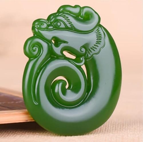 Ecoodisk Women's Green Jades Pendant Necklace Carved Double-Sided Hollow-Out Chinese Dragon Fortune Amulet Fashion Jewelry.