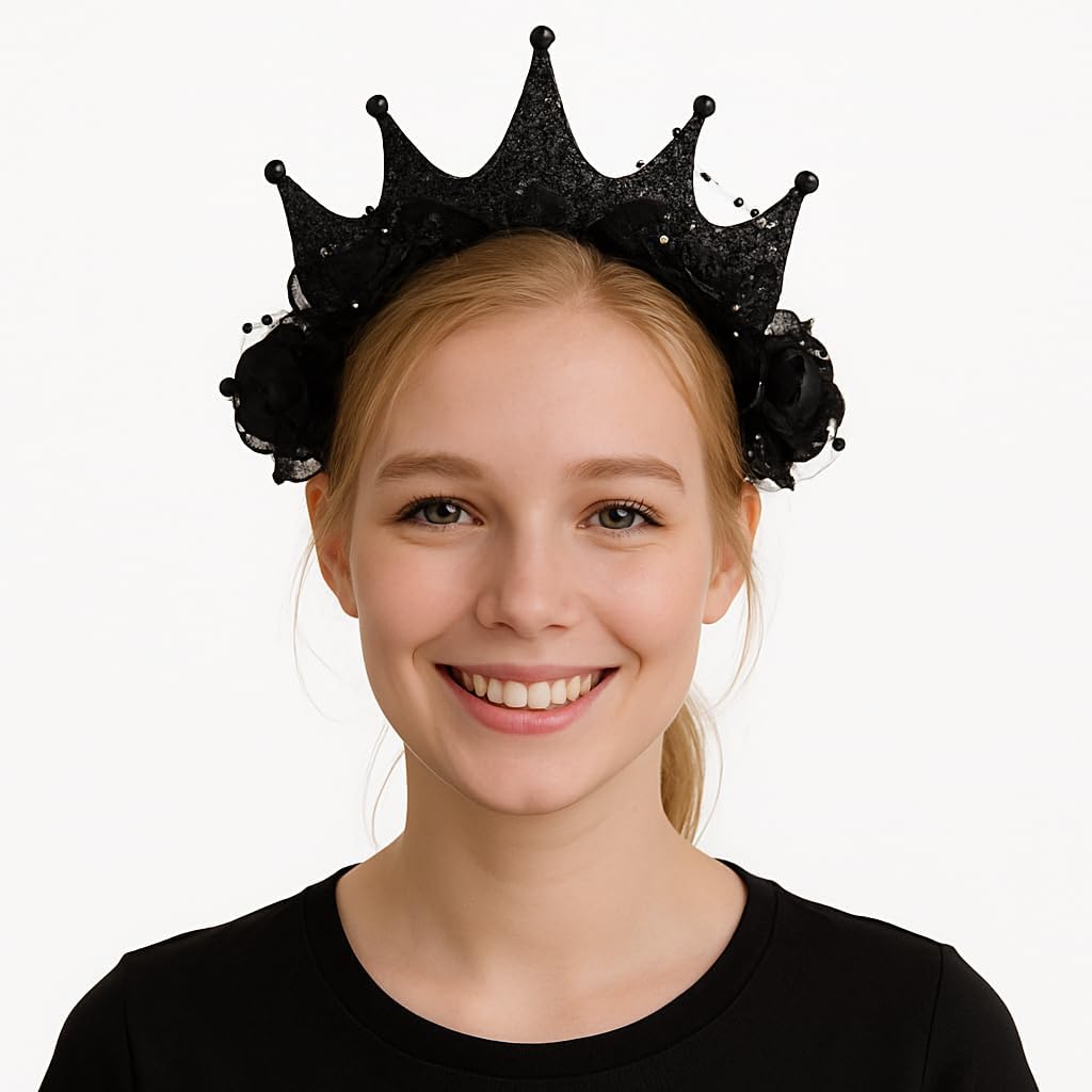Gothic Halloween Crown Headband, Black Rose Lace Costume Accessory, Cosplay Devil Headband Party Accessory for Women Costume Ornament - Image 4