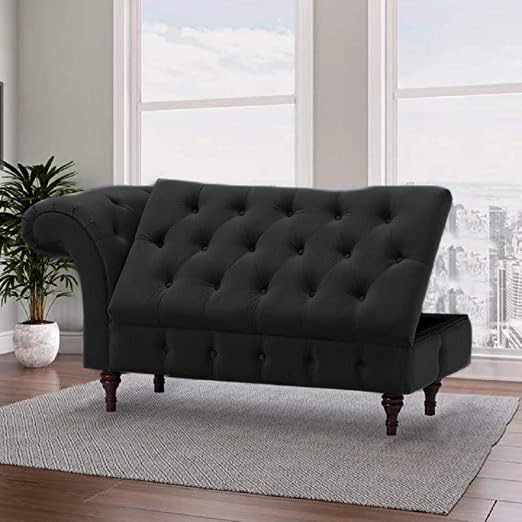 Image of Velvet Chaise Lounge Box Storage for Bedroom, Livingroom (Black)