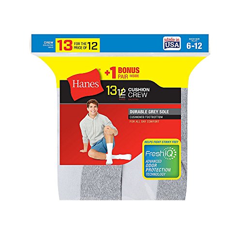 Hanes Men's Grey Cushion Crew Socks,,black,,(24 Pairs) 10 -13