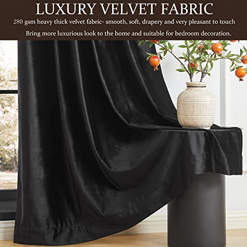 Image of 100% Blackout Black Velvet Curtains 102 inch Long for Living Room,Elegant 2 Panel Back Tab Thermal Insulated Room Darkening Curtain with Liner Heavy Noice Reducing Soundproof Window Drapes for Bedroom