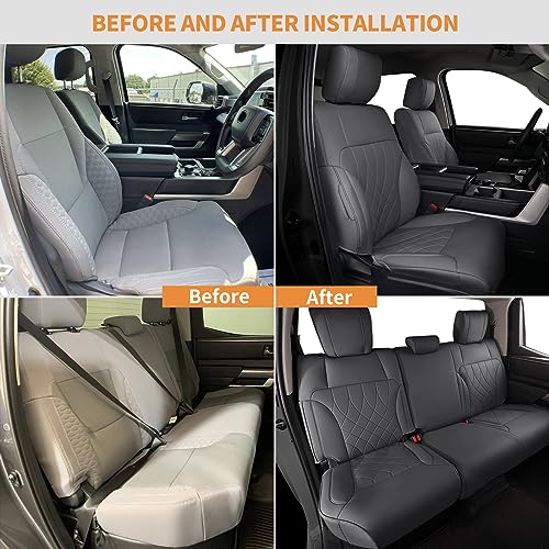 Image of AOMSAZTO Custom Fit for 2022-2024 2025 Toyota Tundra Car Seat Covers CrewMax&Double Cab,Full Set Faux Leather for Toyota Tundra Truck Pickup Seat Covers Darkgrey