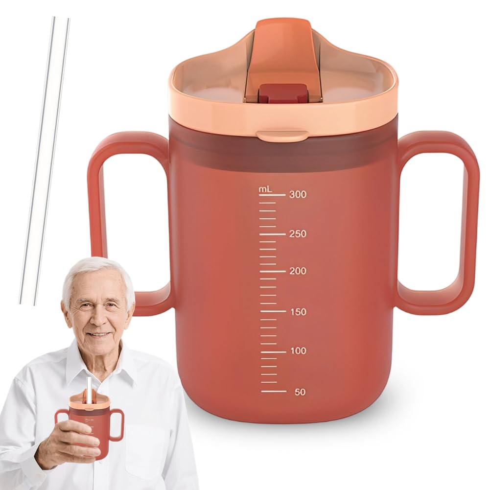 Tazza Infrangibile Con Coperchio Sorseggiante | Tazza Di Aiuto Per Bere Per Adulti Anziani Piccolo Beccuccio Coperchio Per Bevande Con Un Manico Per Tremore Alle Mani Artrite Presa Debole Tazza Forte - Foto 2